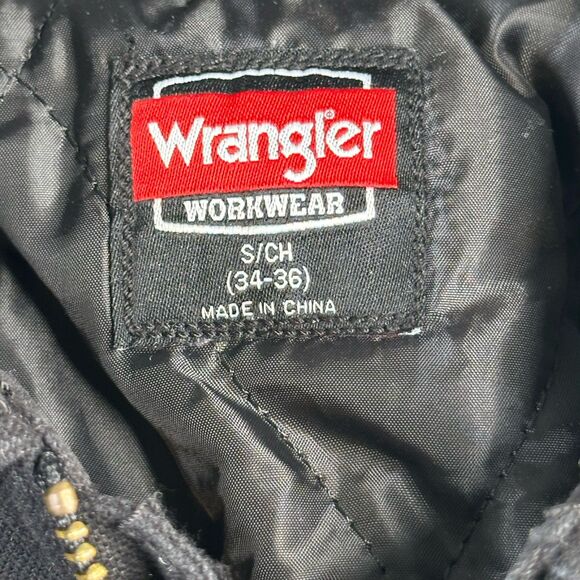 Wrangler Canvas Hoodie Workwear Jacket Mens Small Quilted Lined Black Full Zip - Picture 6 of 10